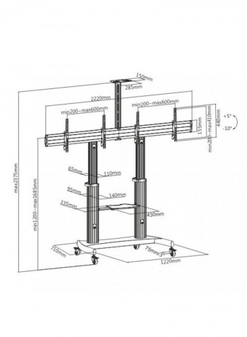 Dual Screen Aluminum Height-adjustable Tv Cart With Media Shelf Silver