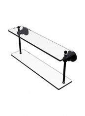Astor Place Collection Two Tiered Glass Shelf Clear/Matte Black 22inch