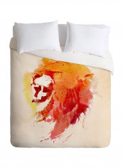Robert Farkas Angry Lion Printed Polyester Duvet Cover Polyester Beige/Orange/Red King