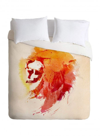 Robert Farkas Angry Lion Printed Polyester Duvet Cover Polyester Beige/Orange/Red King