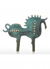 Decorative Exaggerative Horse Sculpture Blue/Gold/Grey 33x9x27cm