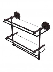 Double Galary Glass Shelf With Towel Bar Black/Clear 16inch