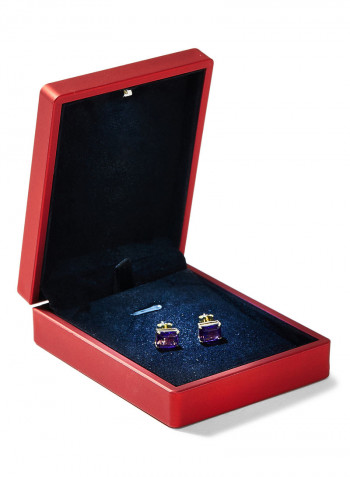 18 Karat Gold Amethyst Rectangular Earrings