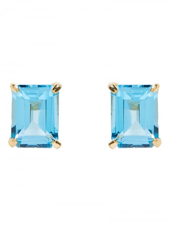 18 Karat Gold Blue Topaz Rectangular Earrings