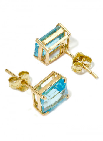 18 Karat Gold Blue Topaz Rectangular Earrings