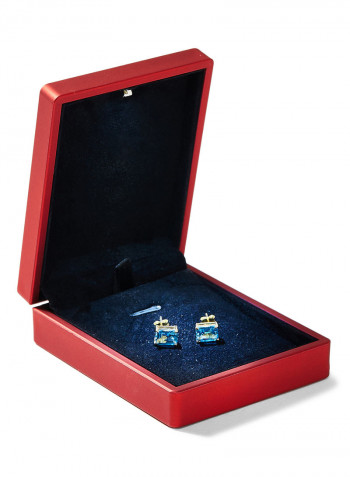 18 Karat Gold Blue Topaz Rectangular Earrings