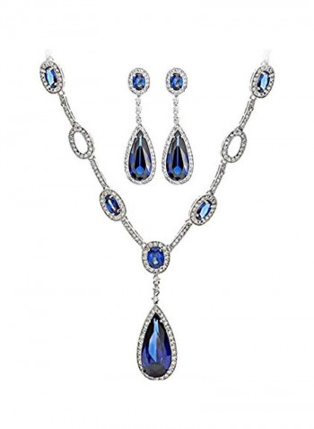 Brass Silver Plated Sapphire Studded Jewellery Set