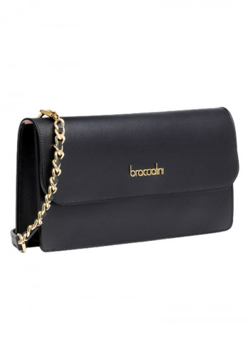 Michelle Metallic Strap Detail Shoulder Bag Black/Gold