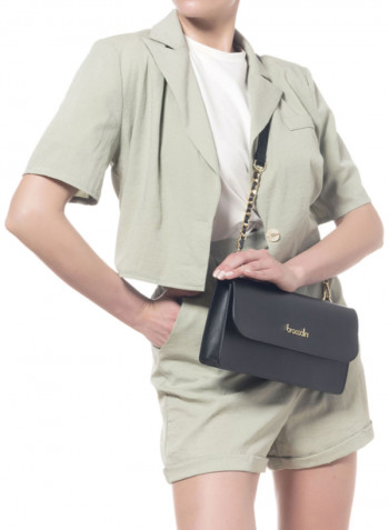 Michelle Metallic Strap Detail Shoulder Bag Black/Gold