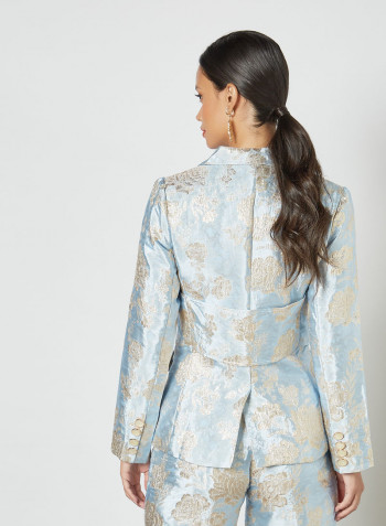 Oversized Bow Jacquard Blazer Blue