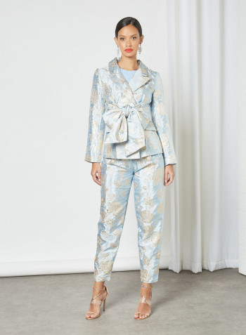 Oversized Bow Jacquard Blazer Blue