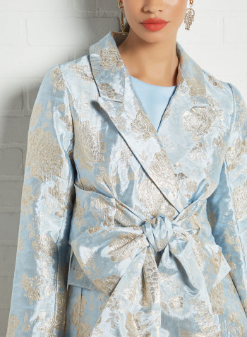 Oversized Bow Jacquard Blazer Blue