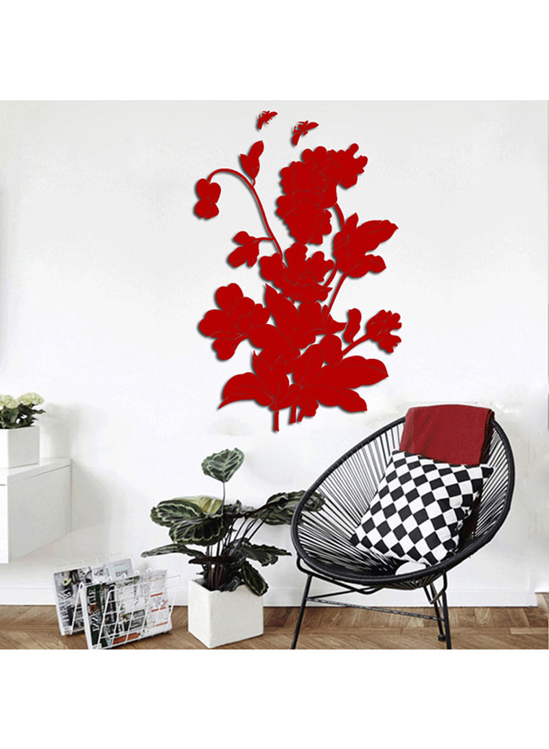Flower And Butterfly Pattern Wall Sticker Red 60x90cm