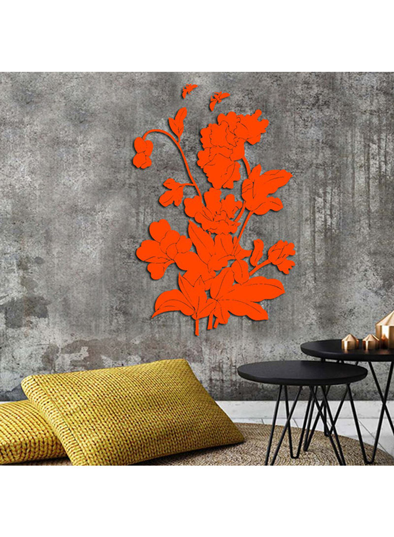 Flower And Butterfly Mirror Surface Wall Sticker Orange