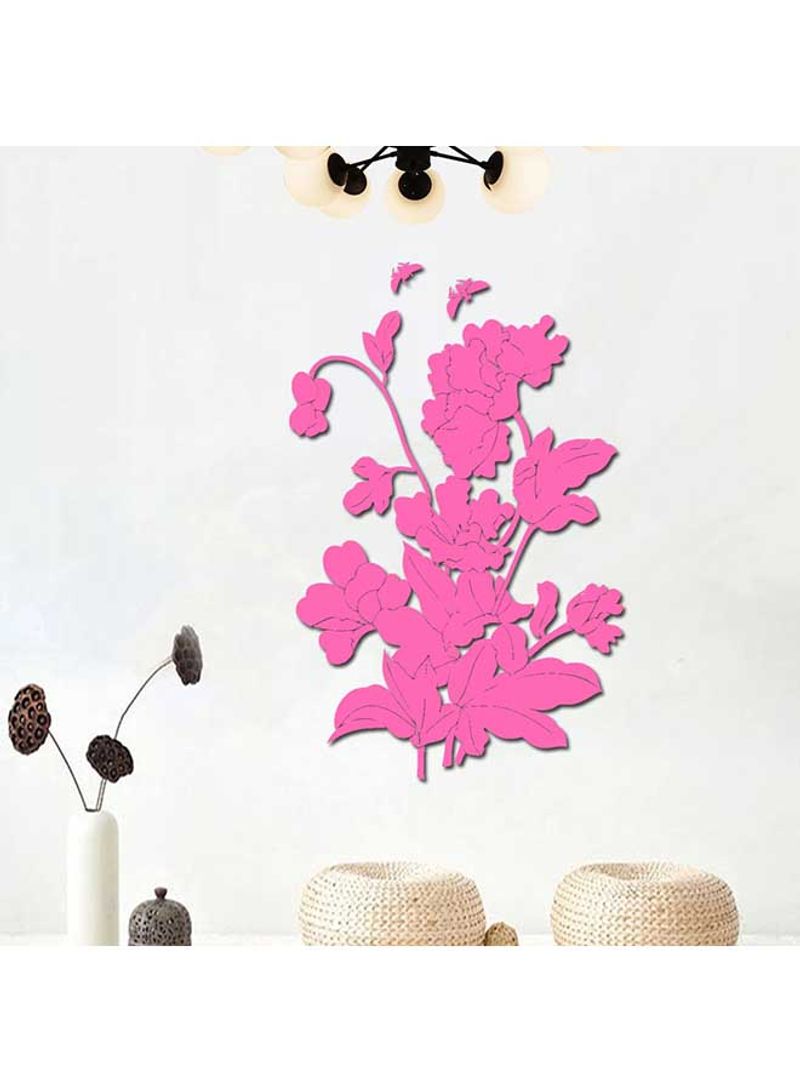 Flower And Butterfly Mirror Surface Wall Sticker Pink