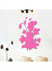 Flower And Butterfly Mirror Surface Wall Sticker Pink