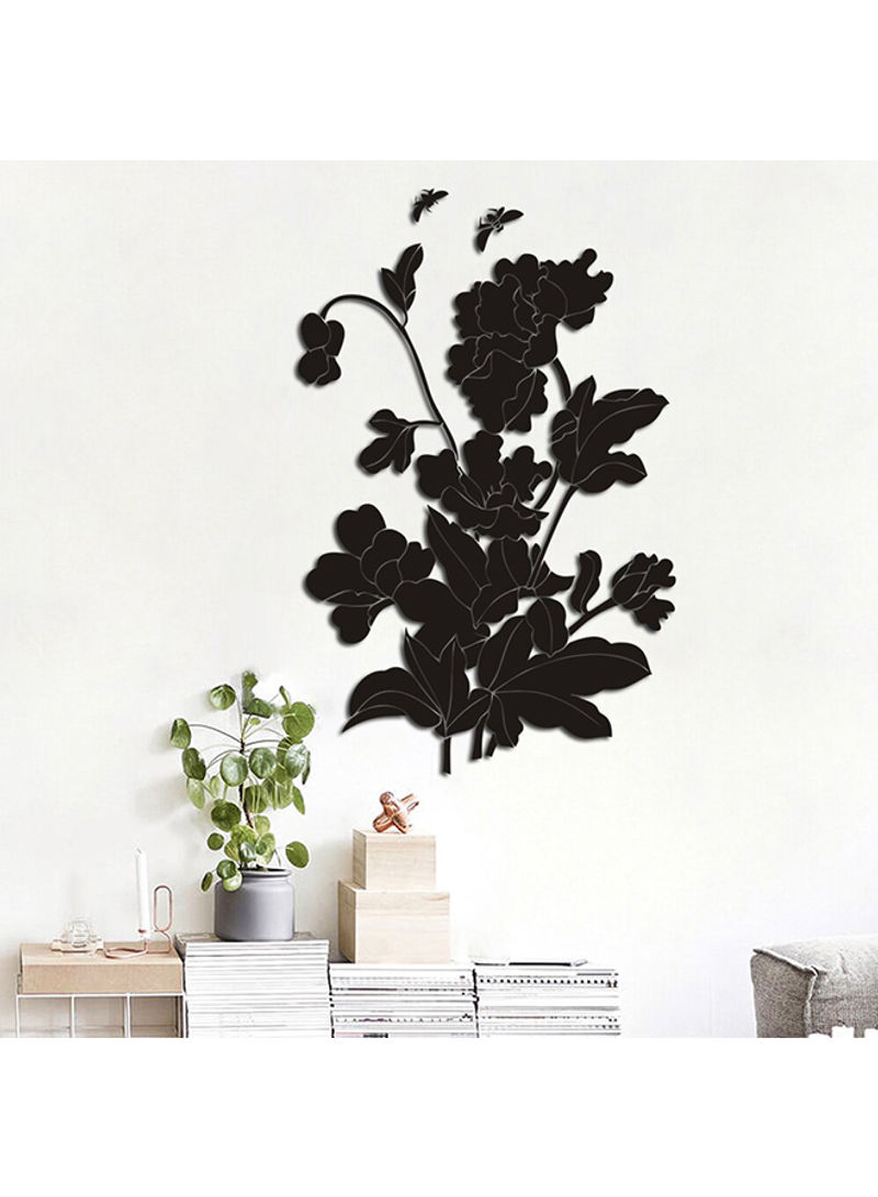 Flower And Butterfly Wall Sticker Black 60 X 90cm