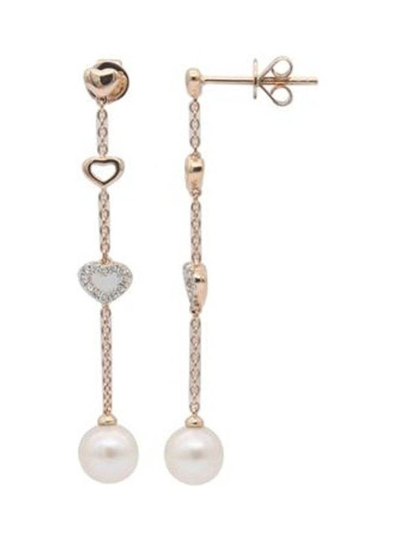 18 Karat Rose Gold 0.08 Carat Diamond Earring Pearl
