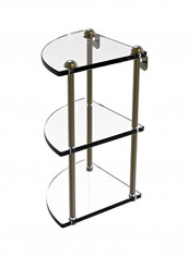 Three Tier Corner Glass Shelf Clear/Gold 8x8x15inch