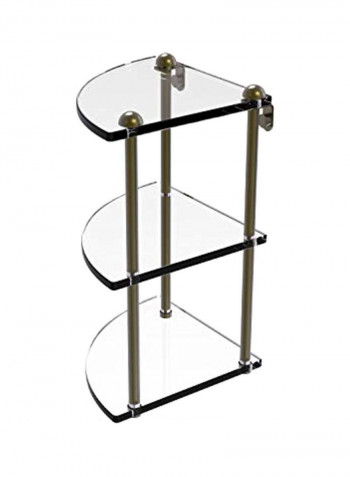 Three Tier Corner Glass Shelf Clear/Gold 8x8x15inch