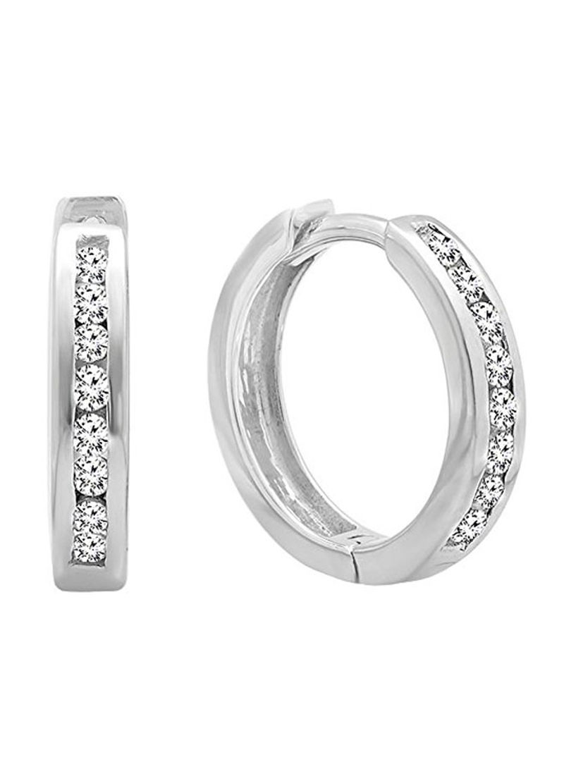 925 Sterling Silver 0.15 Carat Diamond Studded Hoop Earrings