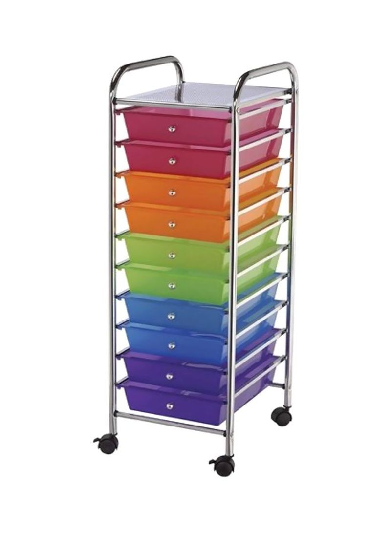 10-Piece Storage Drawer Cart Green/Blue/Orange 13x15.5x38inch