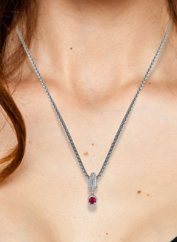 0.06 Ct Round Shape Ruby Diamond Pendant White Gold