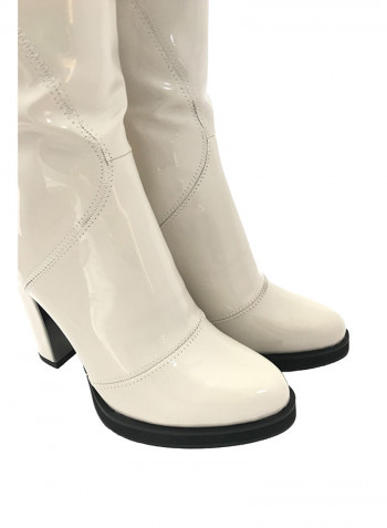 High Heel Calf Boots Off White
