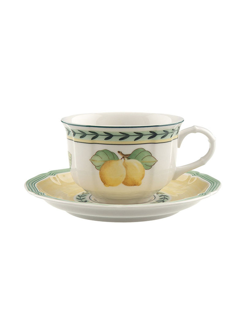 12-Piece French Garden Fleurence Tea Cup And Saucer Set White/Yellow/Green