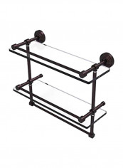 Wall Mounted Towel Bar With Double Tier Shelf Brown/Clear 16inch