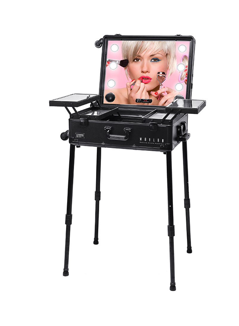 Makeup Stand Trolley Case with LED lights Black