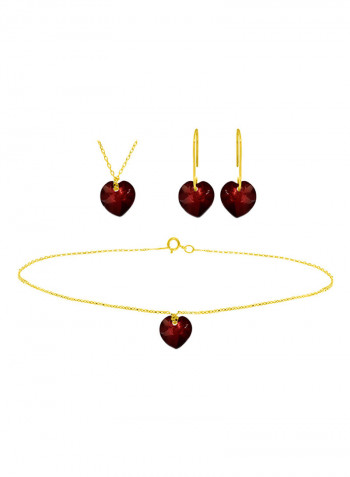 10 Karat Solid Yellow Gold 7 mm Garnet Jewellery Set