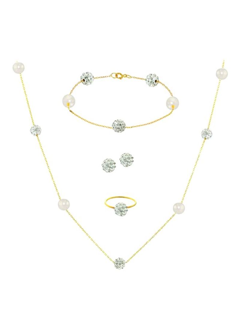 5-Piece 18 Karat Gold Built-In Crystal Ball And Pearl Jewellery Set