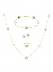 5-Piece 18 Karat Gold Built-In Crystal Ball And Pearl Jewellery Set