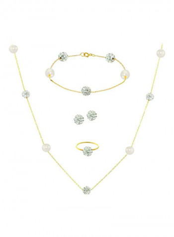 5-Piece 18 Karat Gold Built-In Crystal Ball And Pearl Jewellery Set