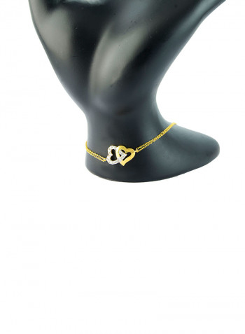 Solid Diamonds Interlocking Hearts Double Link Bracelet