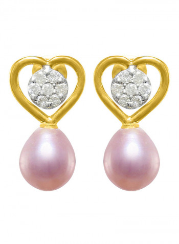 18 Karat Gold 0.14 ct Genuine Diamond And Pearl Solitaire Heart Earrings