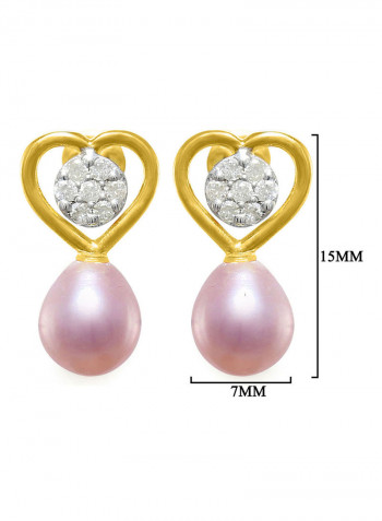 18 Karat Gold 0.14 ct Genuine Diamond And Pearl Solitaire Heart Earrings
