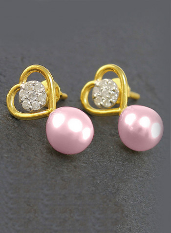 18 Karat Gold 0.14 ct Genuine Diamond And Pearl Solitaire Heart Earrings