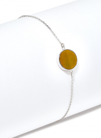 18 Karat White Gold Tiger Eye Single Stone Bracelet