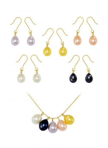 Pair Of 5 18 Karat Gold Pearl Earrings With Pendants And Necklace