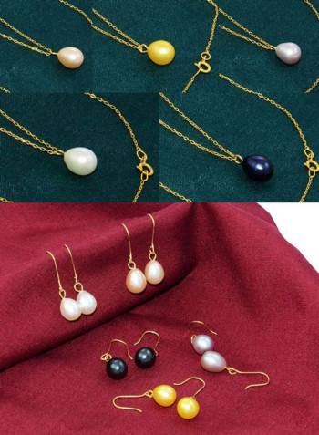 Pair Of 5 18 Karat Gold Pearl Earrings With Pendants And Necklace