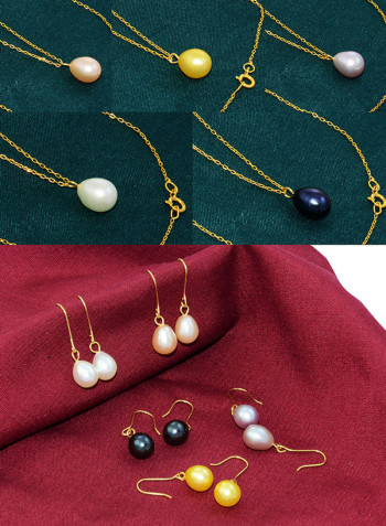 Pair Of 5 18 Karat Gold Pearl Earrings With Pendants And Necklace