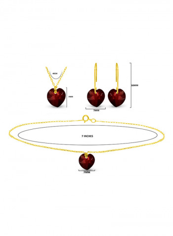 Set of 3 18 Karat Gold Garnet Necklace Bracelet and Earrings