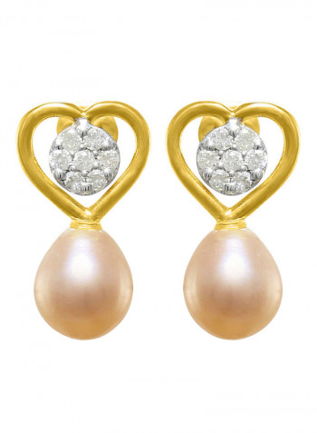 18 Karat Gold 0.14 ct Genuine Diamond And Pearl Solitaire Heart Earrings