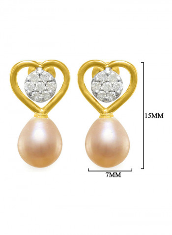18 Karat Gold 0.14 ct Genuine Diamond And Pearl Solitaire Heart Earrings