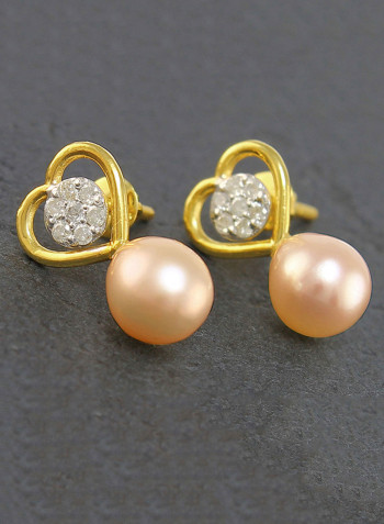 18 Karat Gold 0.14 ct Genuine Diamond And Pearl Solitaire Heart Earrings