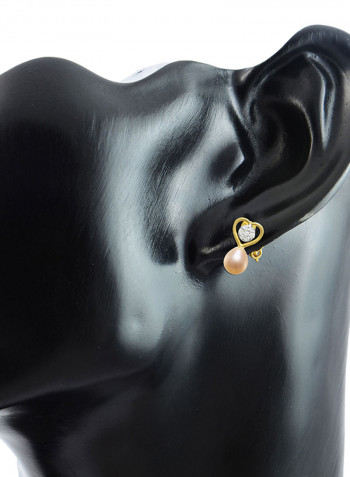 18 Karat Gold 0.14 ct Genuine Diamond And Pearl Solitaire Heart Earrings