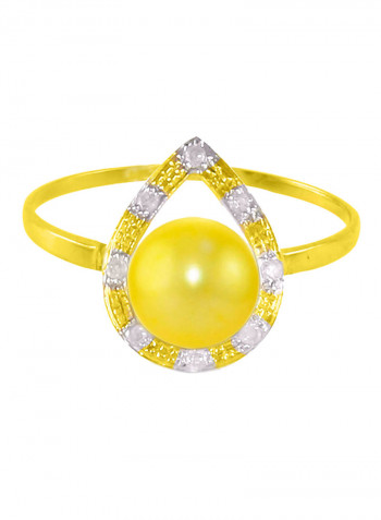 18 Karat Solid Gold 0.08 Carat Diamonds With 7 mm Pearl Drop Ring