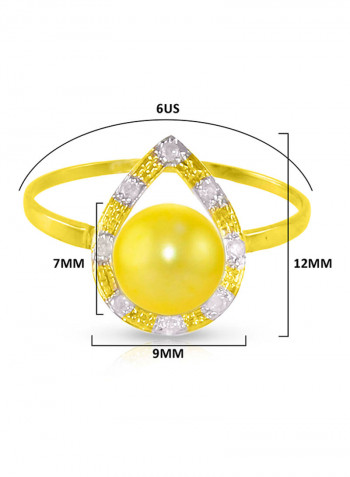 18 Karat Solid Gold 0.08 Carat Diamonds With 7 mm Pearl Drop Ring